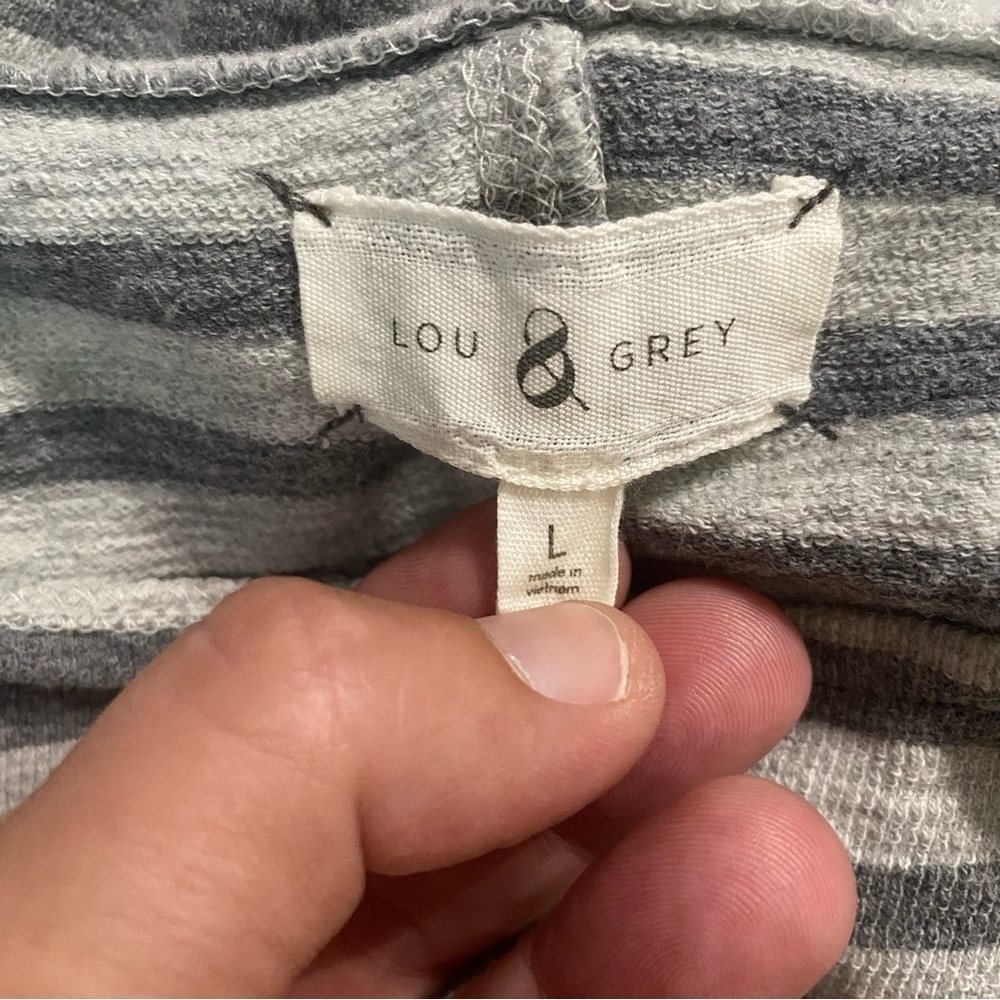 Lou & Grey Gray Striped Cotton Boat Neck 3/4 Sleeve Top - Picture 4 of 5